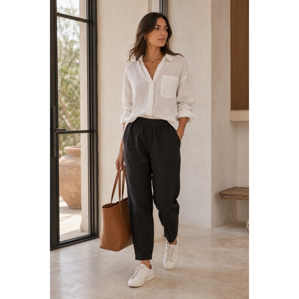 James Perse Patch‎ Pull On Linen Pants Black Relaxed Size 2 Medium